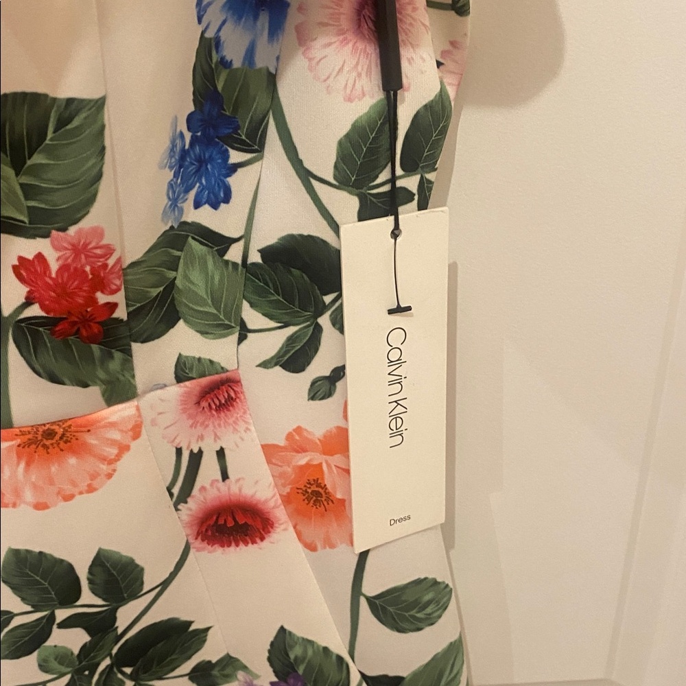 NWT Calvin Klein White Floral Midi Sheath Dress with Multicolor Blooms - Picture 7 of 8